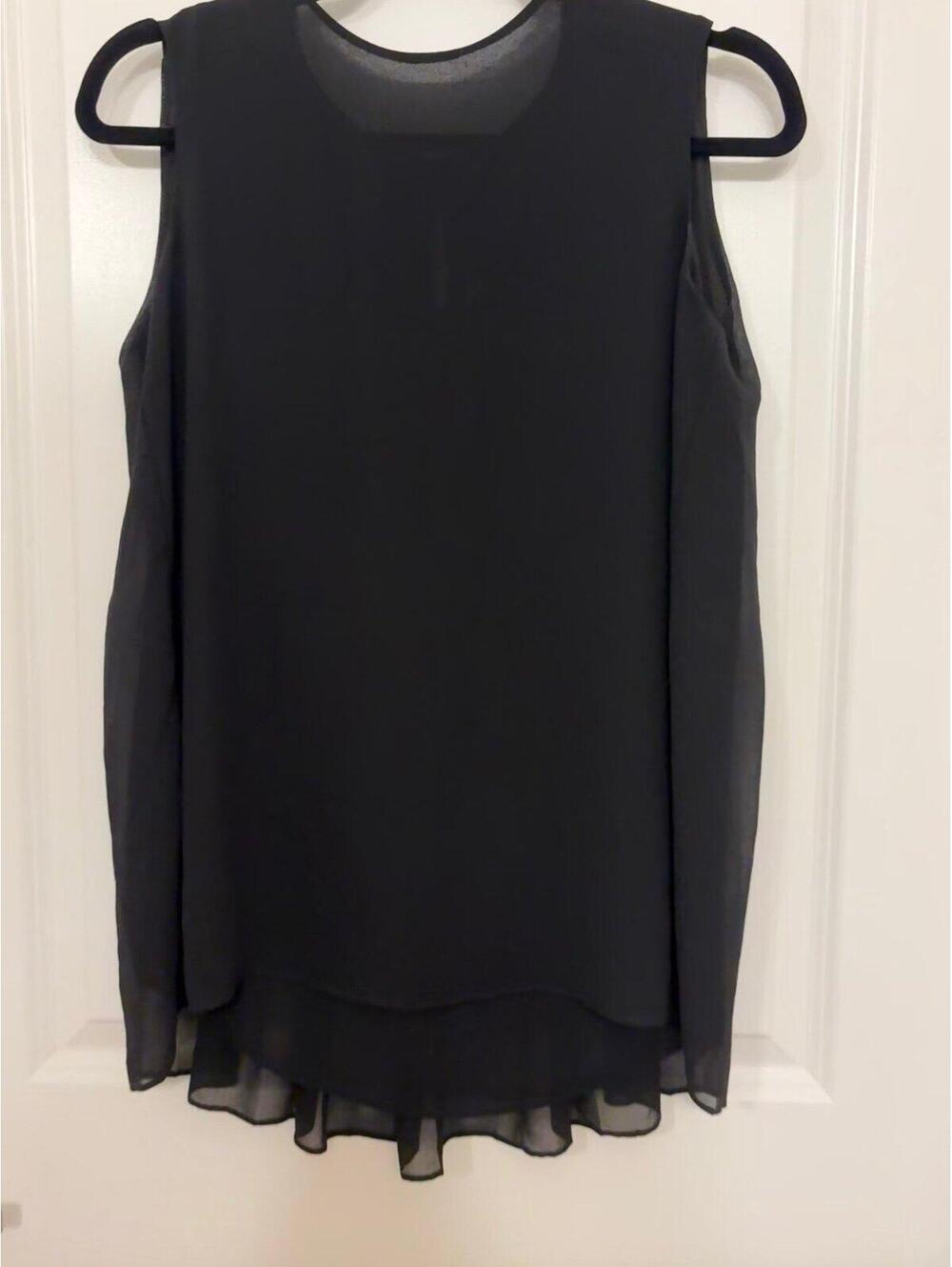 Uniqlo Black Sheer Chiffon Sleeveless Blouse Back Pleated XS
